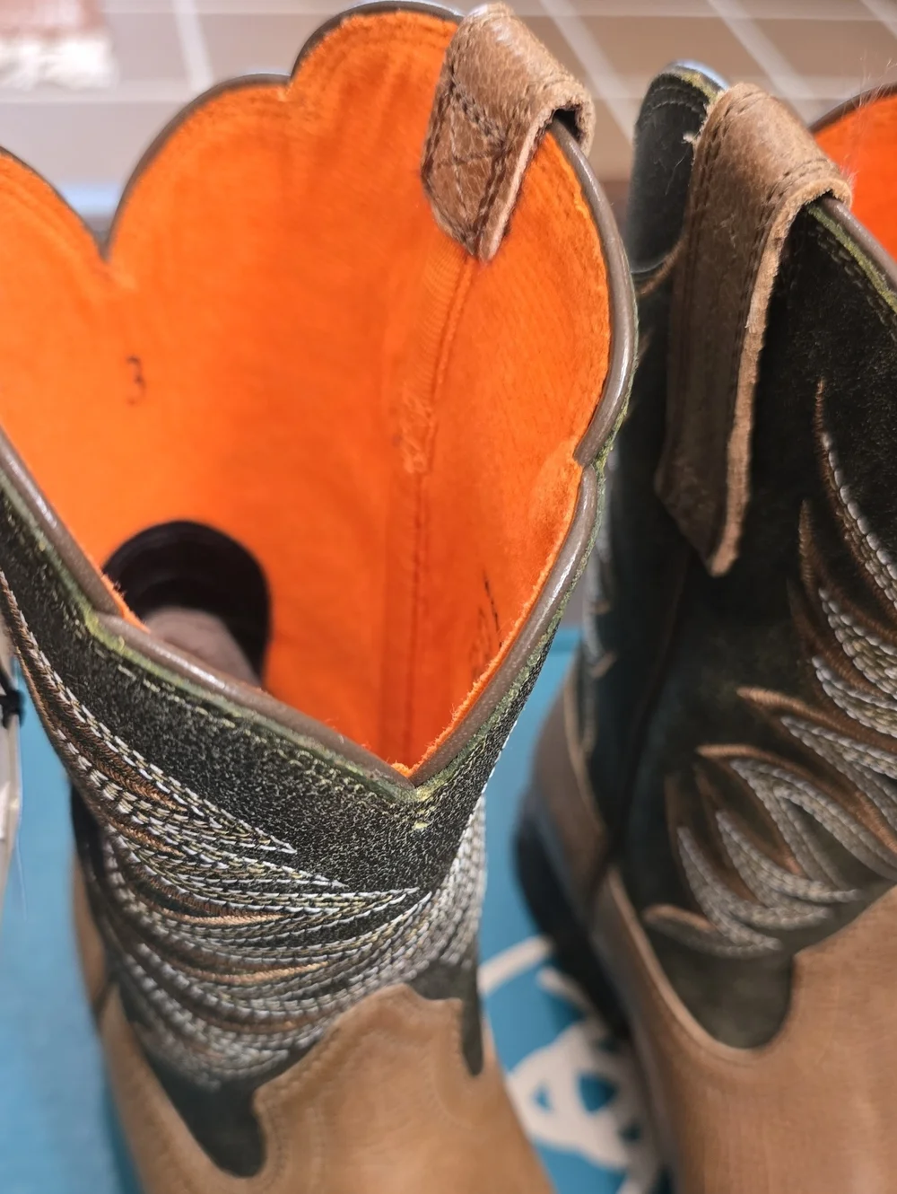 Ariat Tan Leather and Olive Suede Western Boots Firecatcher Youth
